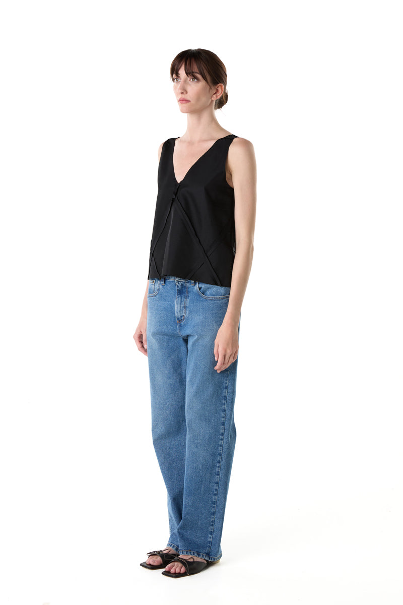 Panelled V-neck top/Black MM6 MAISON MARGIELA
