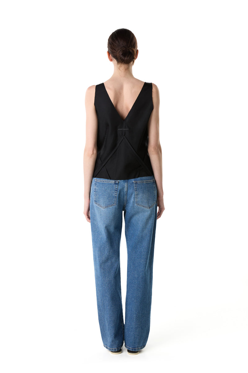 Panelled V-neck top/Black MM6 MAISON MARGIELA