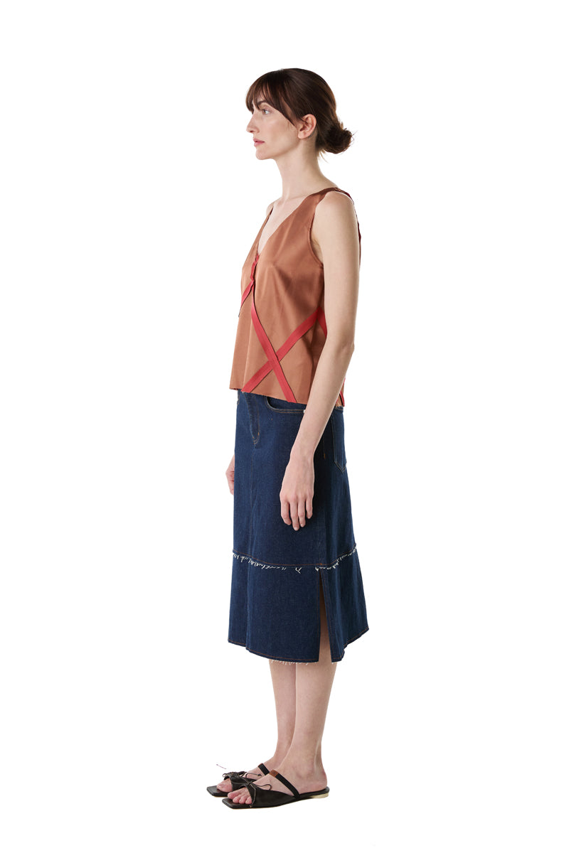 Panelled V-neck top/Brown-Orange MM6 MAISON MARGIELA