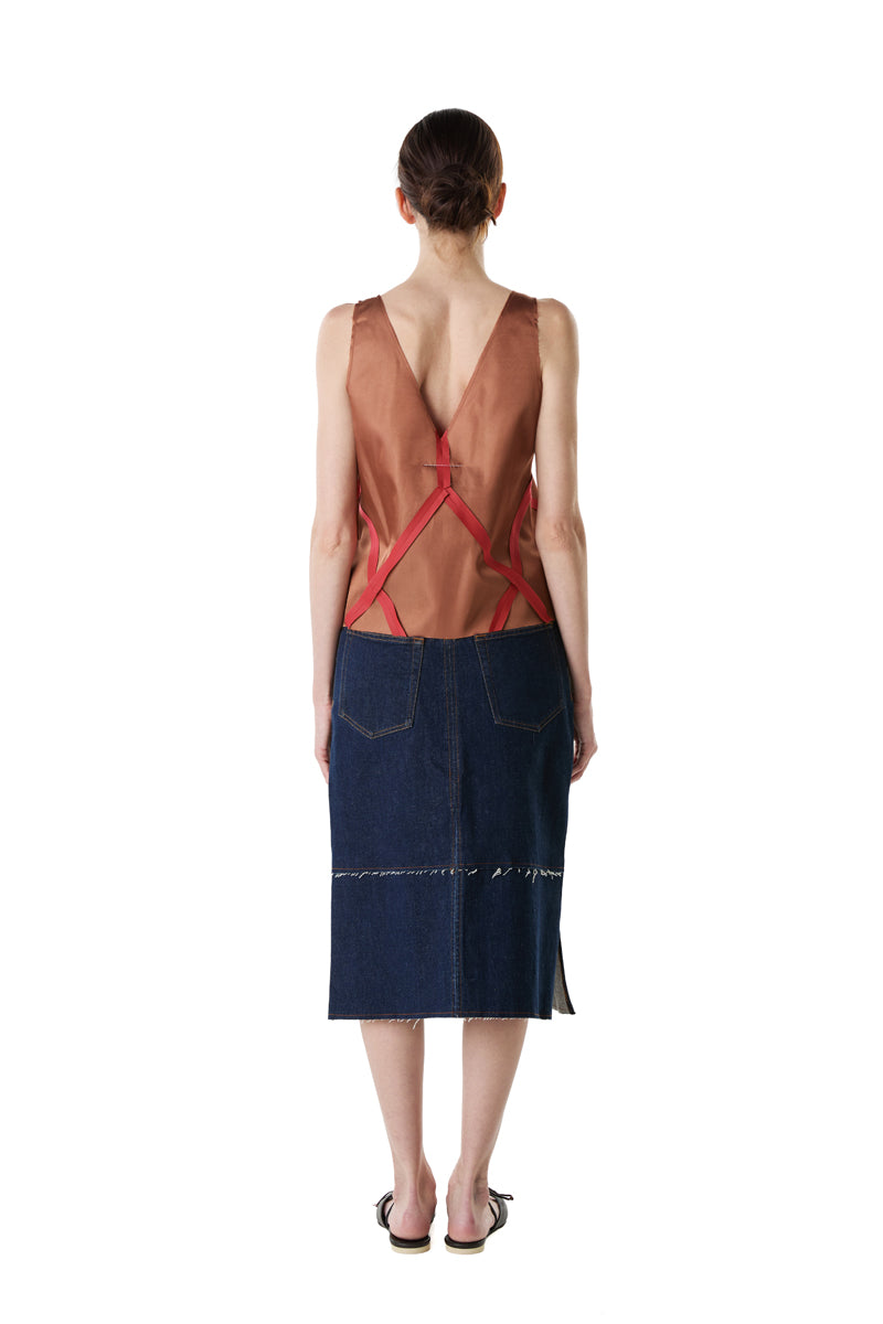 Panelled V-neck top/Brown-Orange MM6 MAISON MARGIELA
