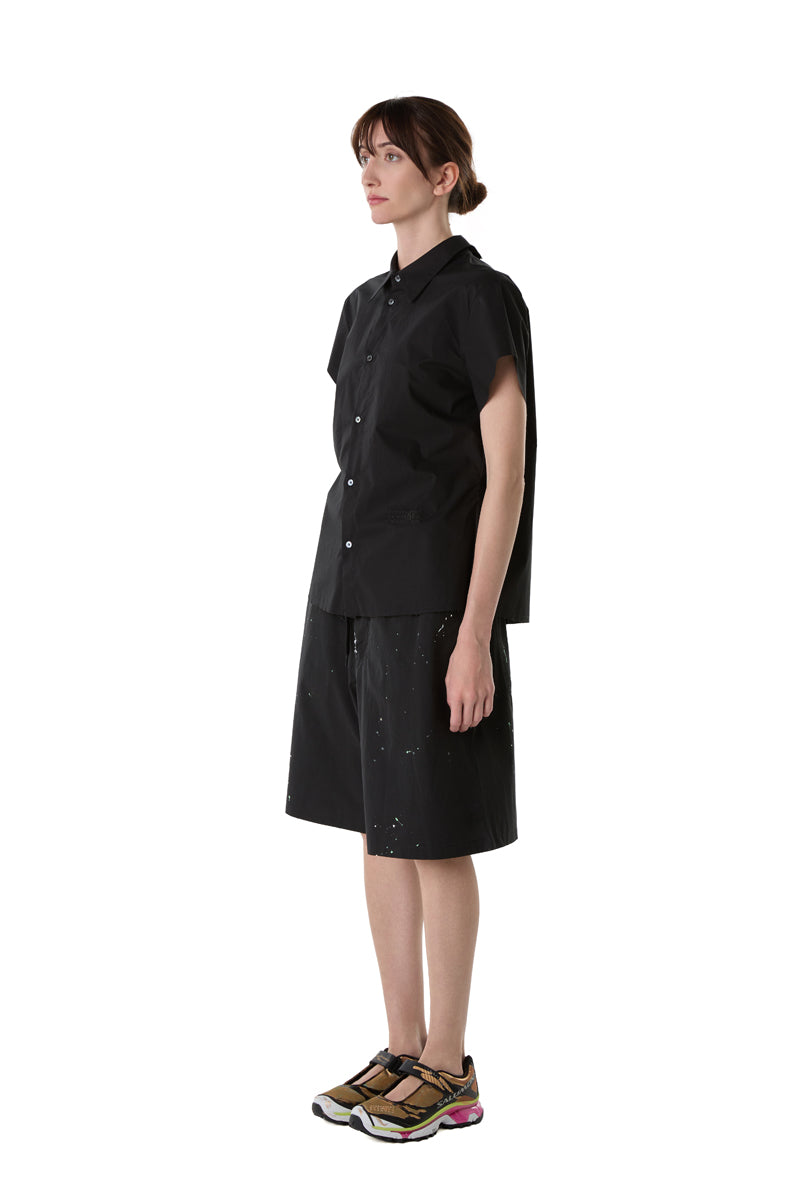 Distressed oversized-collar frayed-hem shirt/Black MM6 MAISON MARGIELA