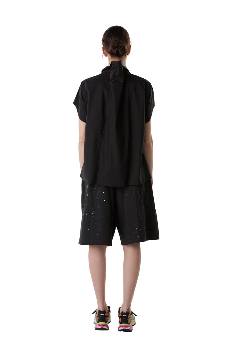 Distressed oversized-collar frayed-hem shirt/Black MM6 MAISON MARGIELA
