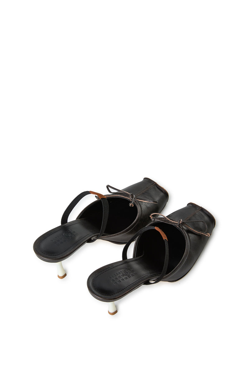 Square-toe leather ballerina mule/Dark Brown MM6 MAISON MARGIELA