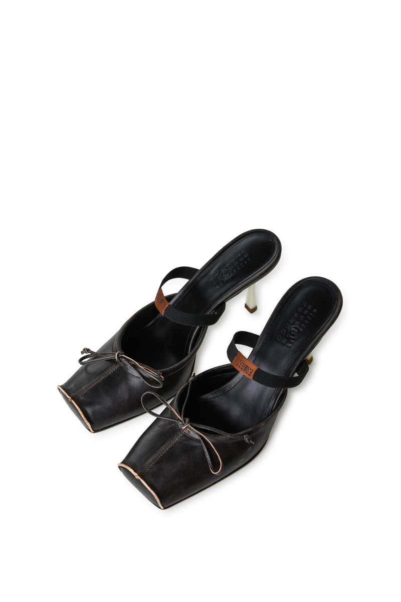 Square-toe leather ballerina mule/Dark Brown MM6 MAISON MARGIELA