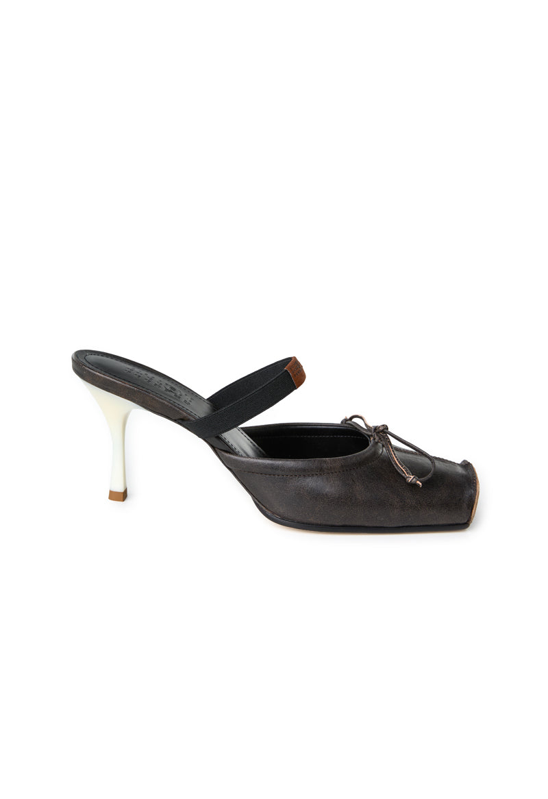 Square-toe leather ballerina mule/Dark Brown MM6 MAISON MARGIELA