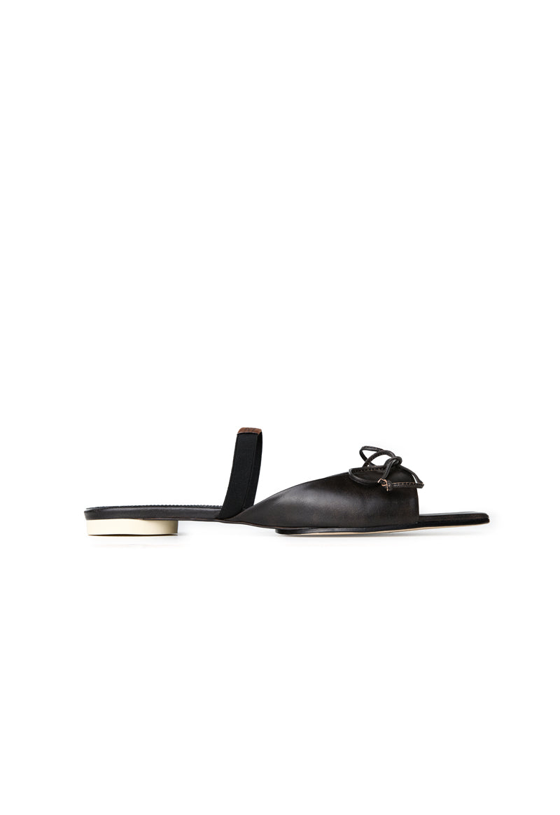 Bow-detailed leather slingback shoes/Dark Brown MM6 MAISON MARGIELA