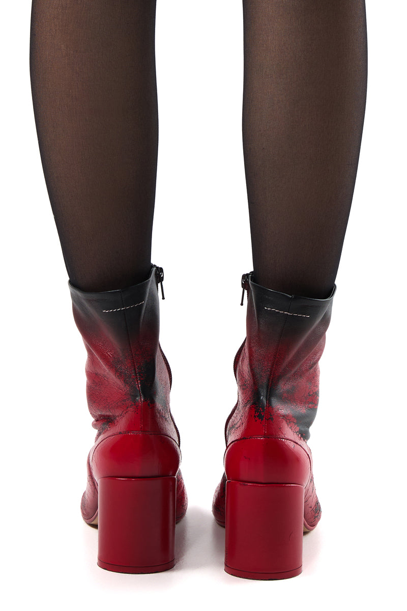Anatomic block-heel Leather ankle boots/Red-Black MM6 MAISON MARGIELA