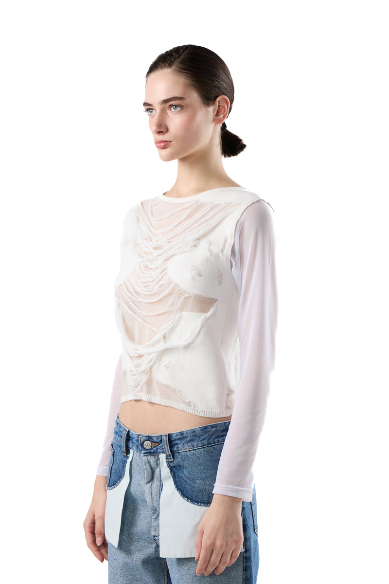 Distressed top-White MM6 MAISON MARGIELA