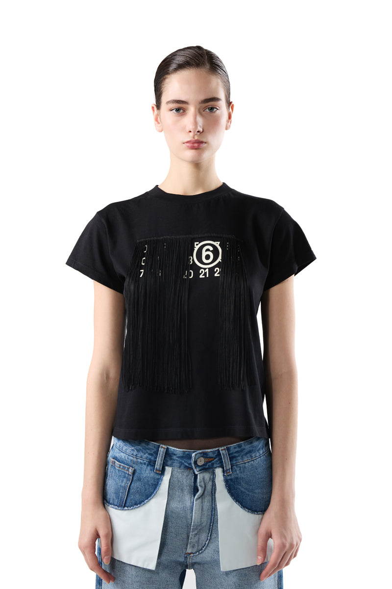 Fringe round neck T-shirt-Black MM6 MAISON MARGIELA