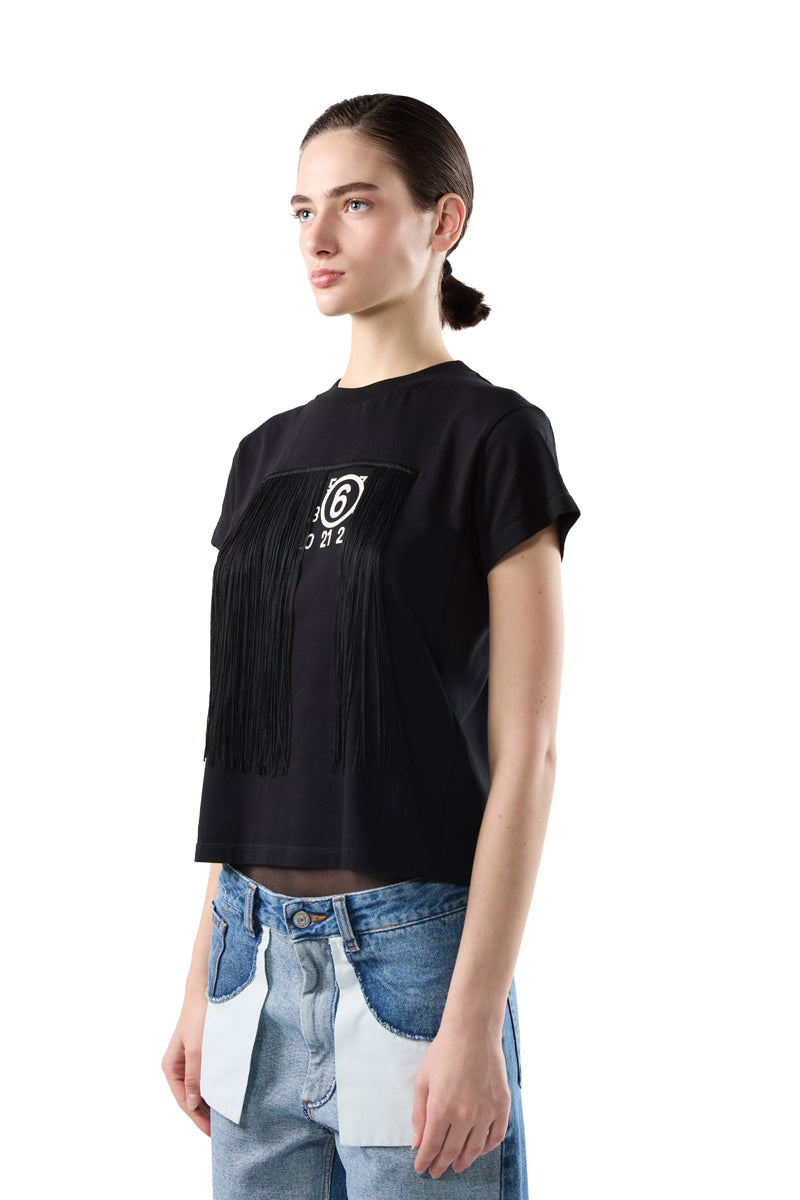 Fringe round neck T-shirt-Black MM6 MAISON MARGIELA