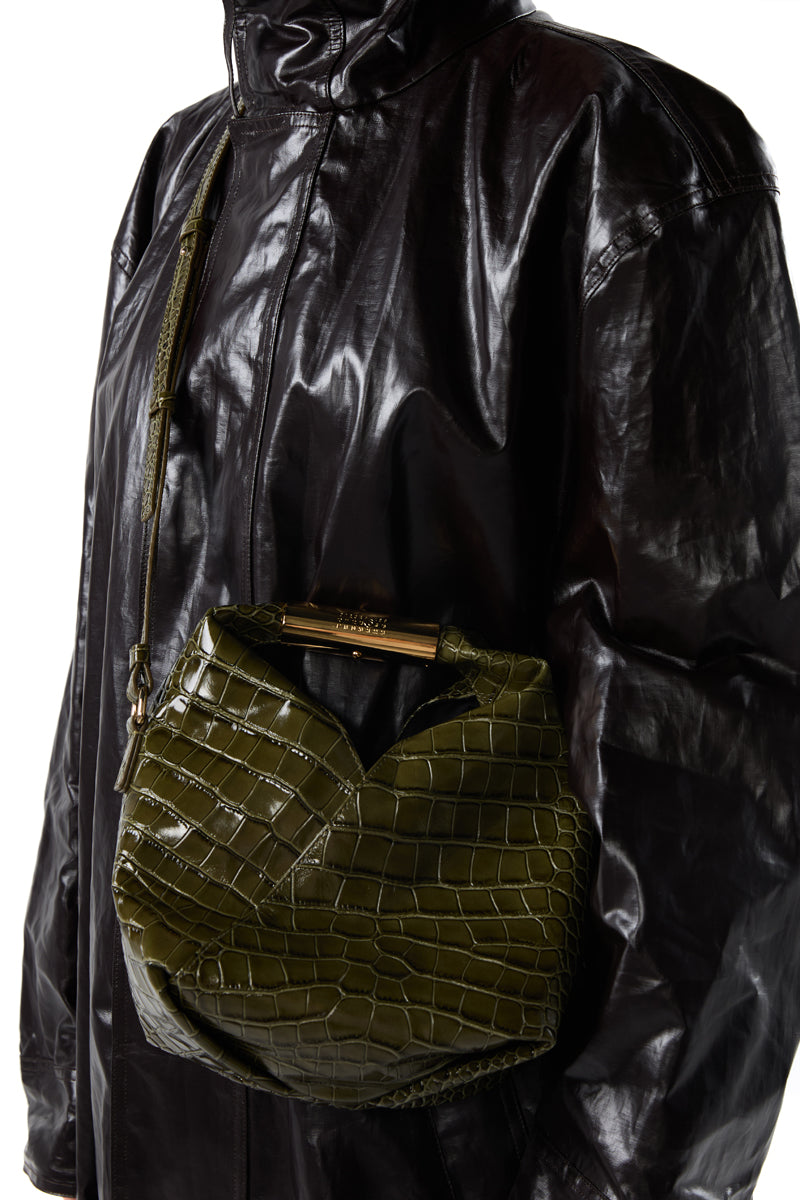 Crocodile-embossed crossbody Japanese Small Bag/ Olive MM6 MAISON MARGIELA