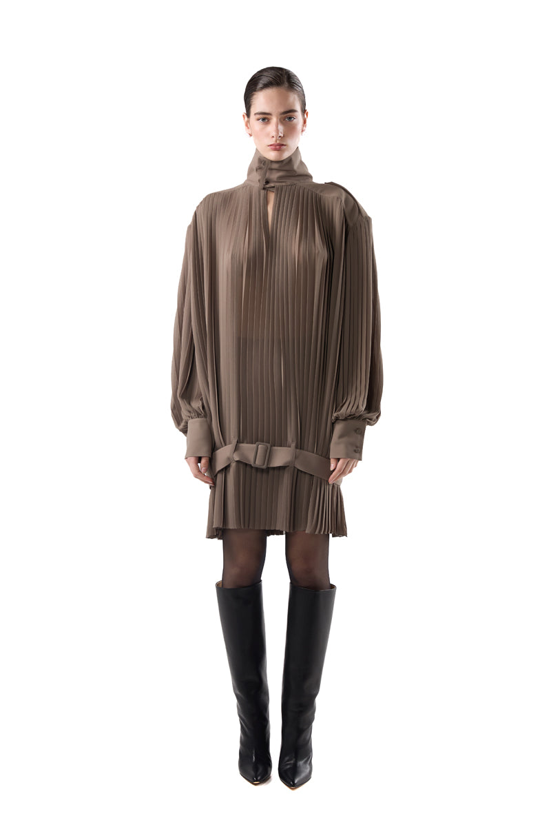 Pleated high-neck dress/Beige MM6 MAISON MARGIELA