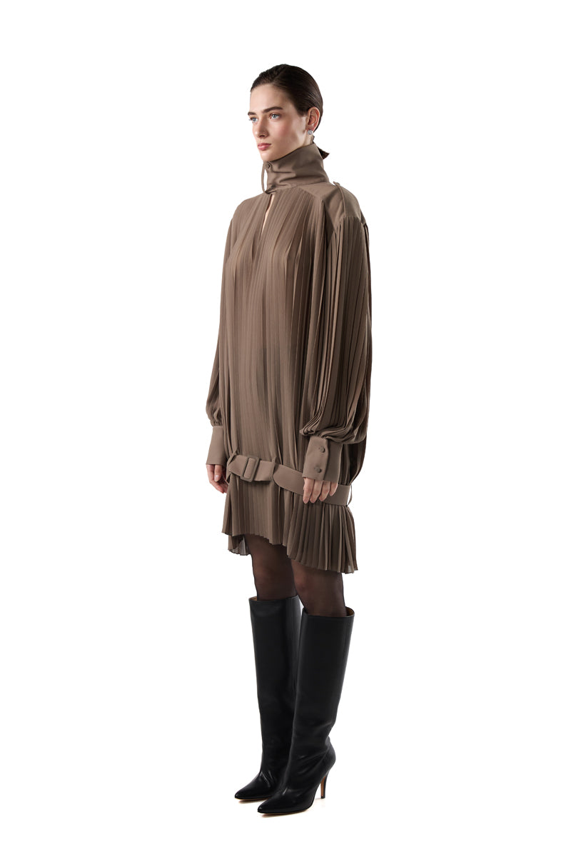Pleated high-neck dress/Beige MM6 MAISON MARGIELA