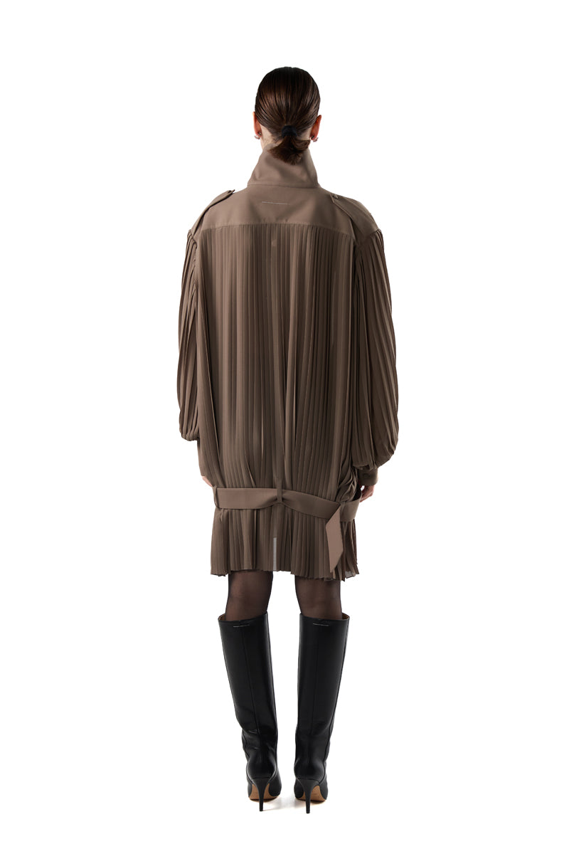 Pleated high-neck dress/Beige MM6 MAISON MARGIELA