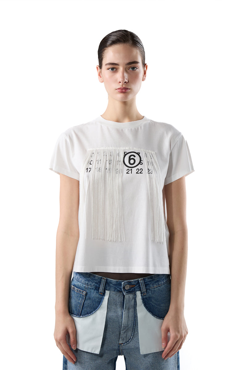 Fringe round neck T-shirt-White MM6 MAISON MARGIELA