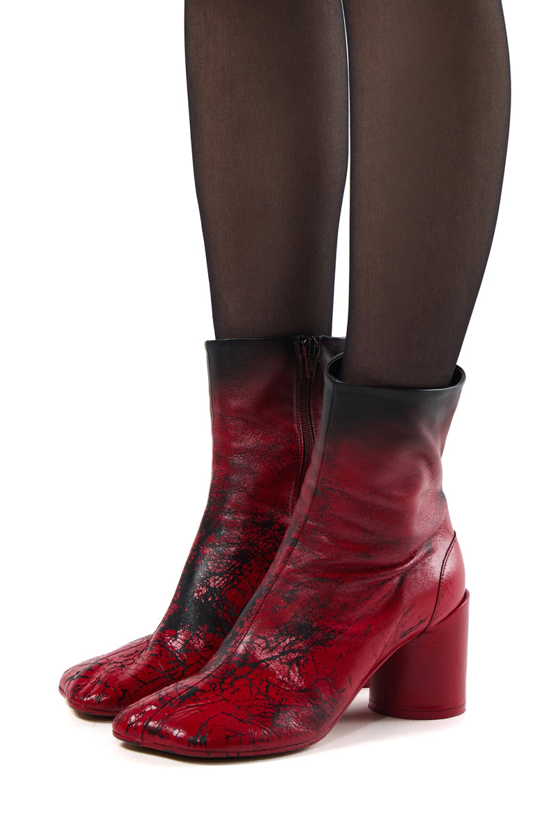 Anatomic block-heel Leather ankle boots/Red-Black MM6 MAISON MARGIELA