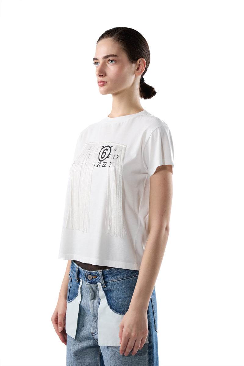 Fringe round neck T-shirt-White MM6 MAISON MARGIELA