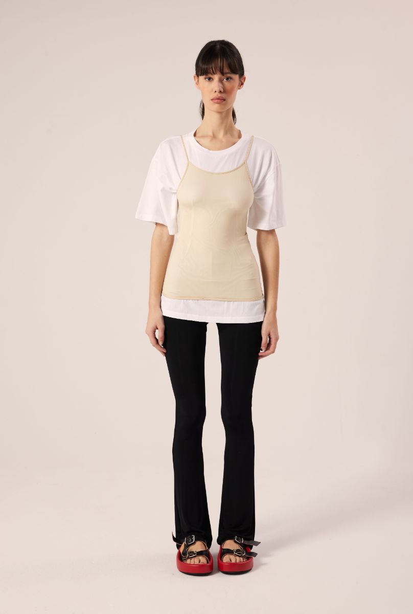 T-shirt with tank top-White/Beige MM6 MAISON MARGIELA
