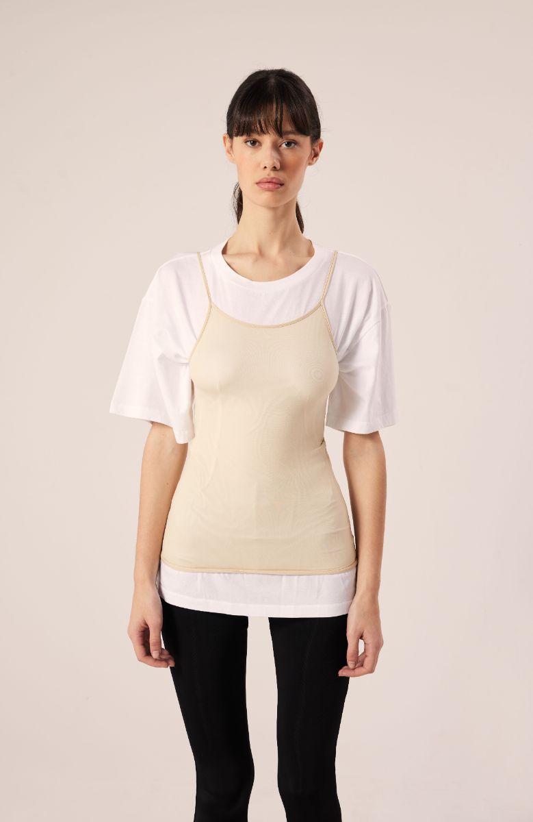 T-shirt with tank top-White/Beige MM6 MAISON MARGIELA