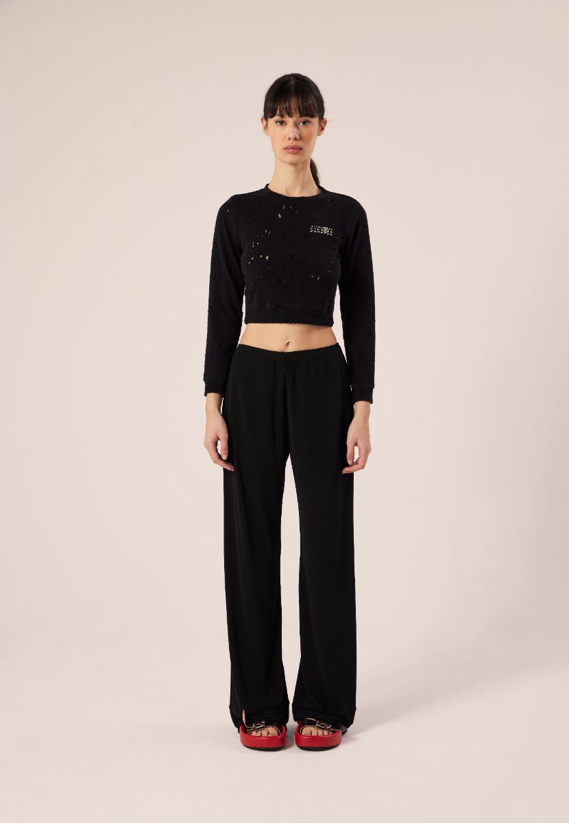 Relaxed tie waist trousers-Black MM6 MAISON MARGIELA