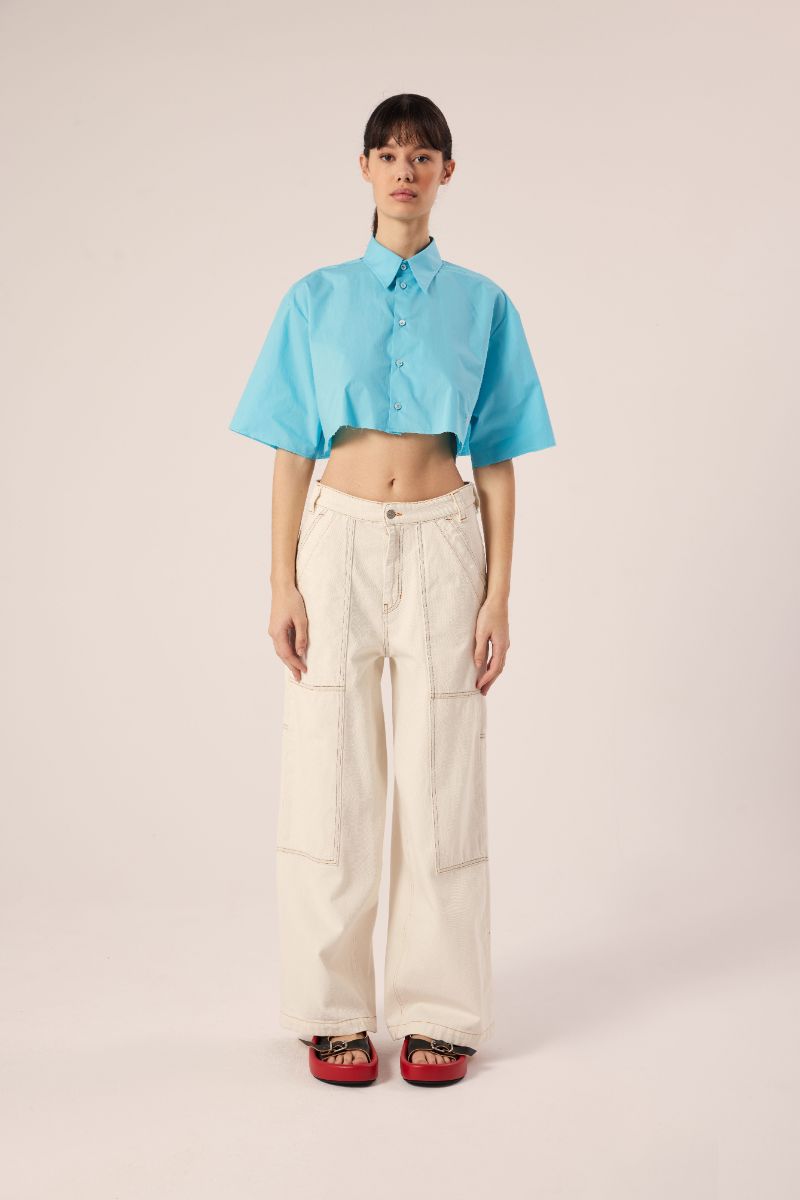 Cropped Shirt-Blue MM6 MAISON MARGIE