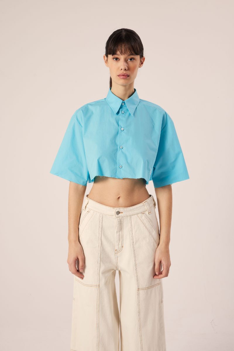 Cropped Shirt-Blue MM6 MAISON MARGIE