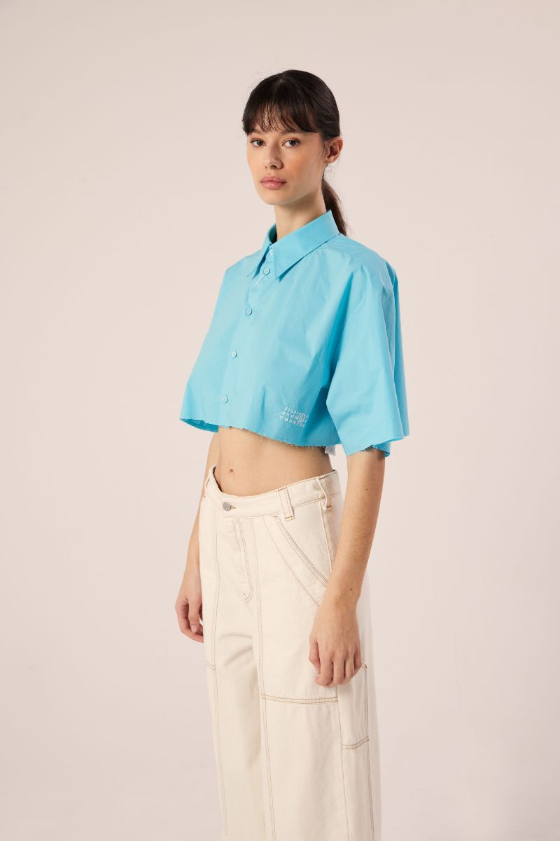 Cropped Shirt-Blue MM6 MAISON MARGIE