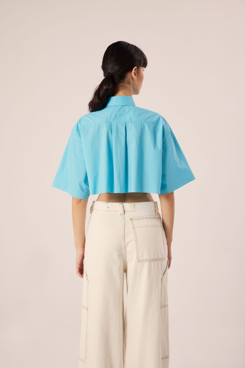 Cropped Shirt-Blue MM6 MAISON MARGIE