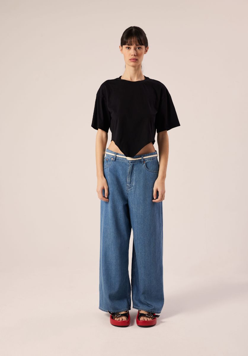 Asymmetric T-shirt-Black MM6 MAISON MARGIELA