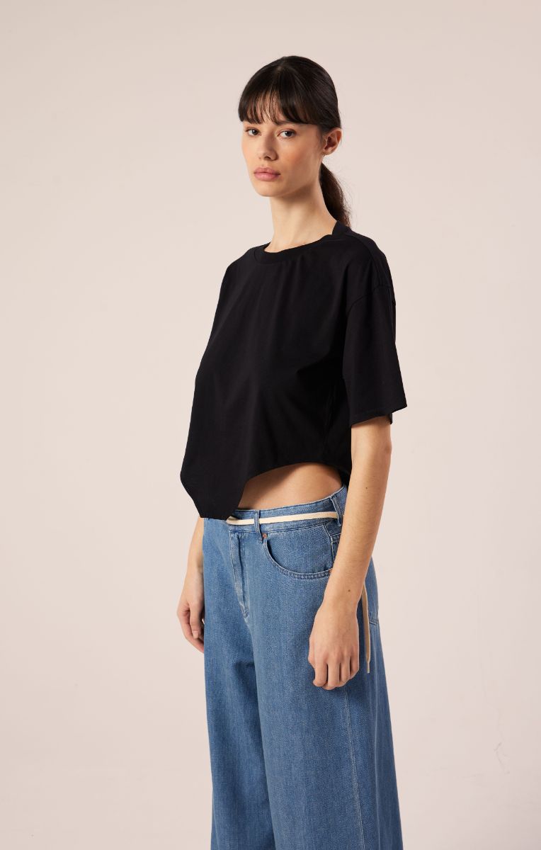 Asymmetric T-shirt-Black MM6 MAISON MARGIELA