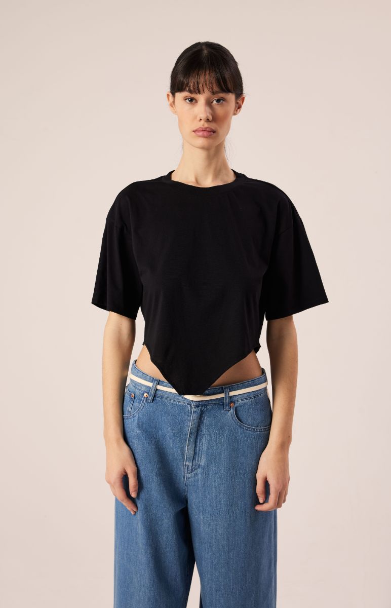 Asymmetric T-shirt-Black MM6 MAISON MARGIELA