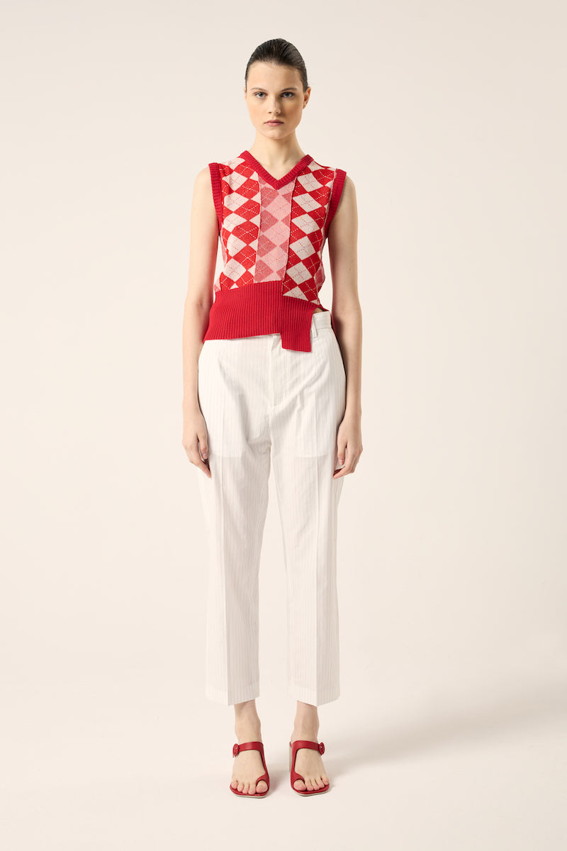 Argyle sleeveless jumper-Red/White MM6 MAISON MARGIELA