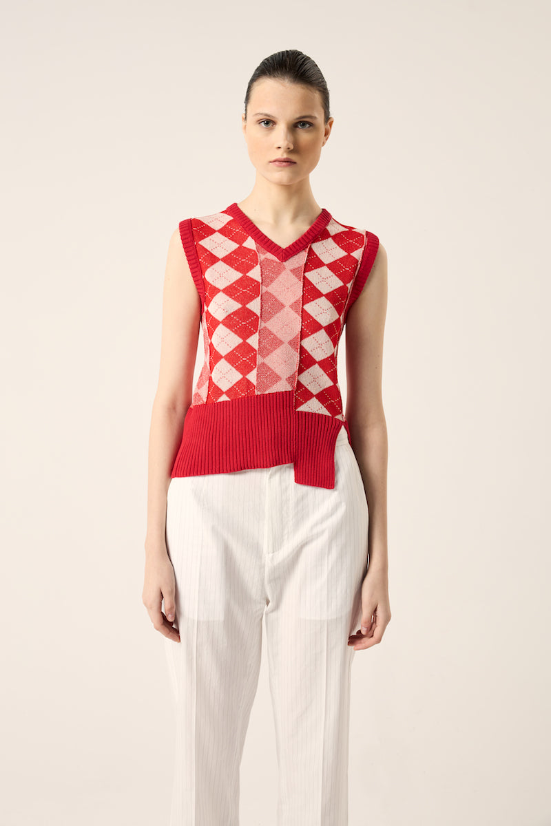 Argyle sleeveless jumper-Red/White MM6 MAISON MARGIELA