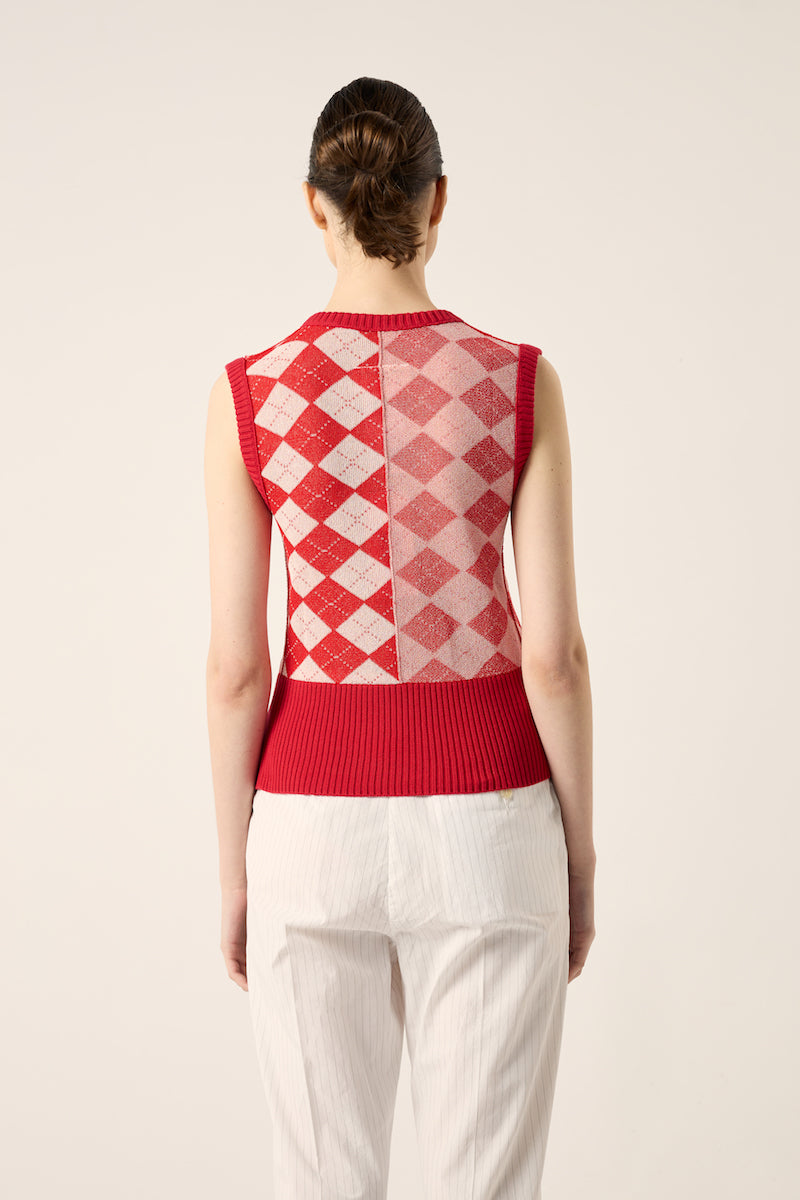 Argyle sleeveless jumper-Red/White MM6 MAISON MARGIELA