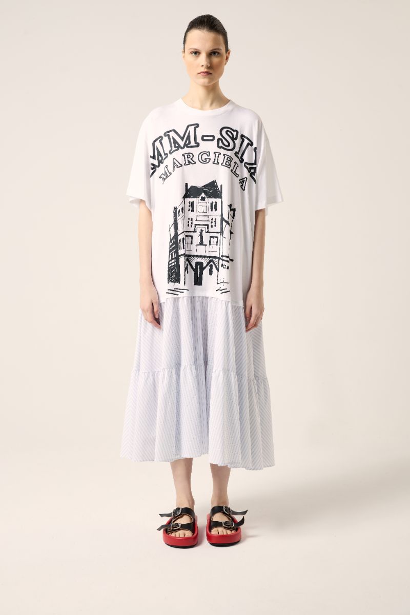 Striped T-shirt dress-White MM6 MAISON MARGIELA