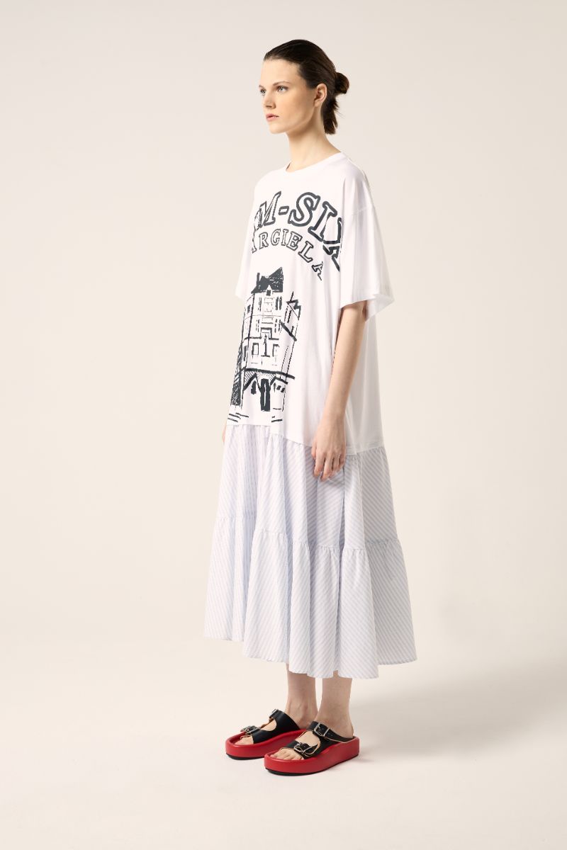 Striped T-shirt dress-White MM6 MAISON MARGIELA