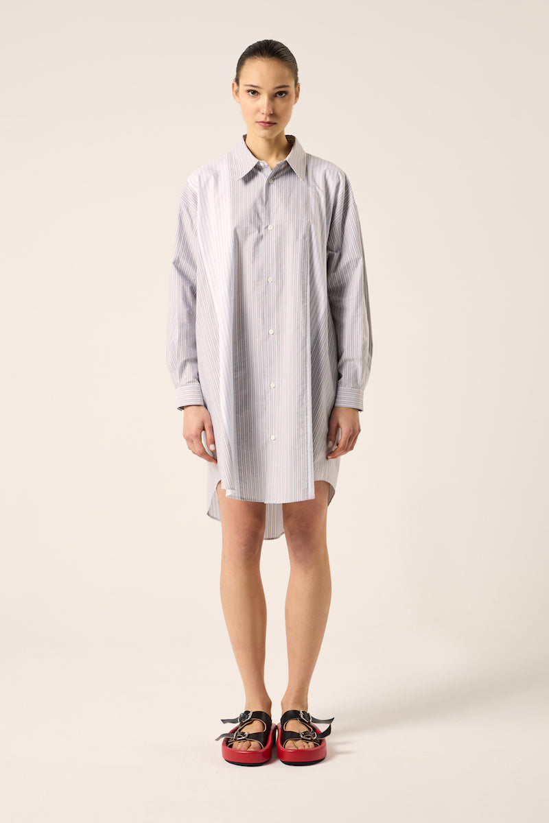 Panelled pinstripe shirt dress-Grey/Blue MM6 MAISON MARGIELA