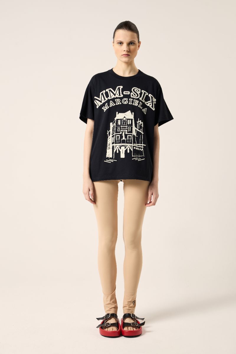 Logo print high-waist leggings-Beige MM6 MAISON MARGIELA