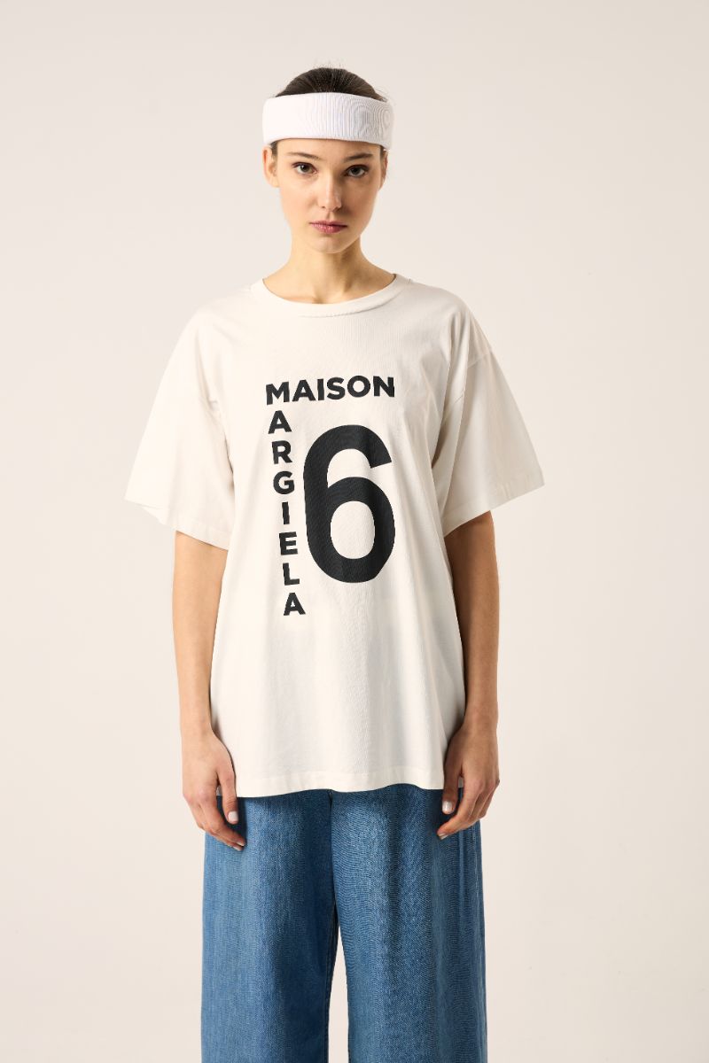 Logo ribbed headband-White MM6 MAISON MARGIELA