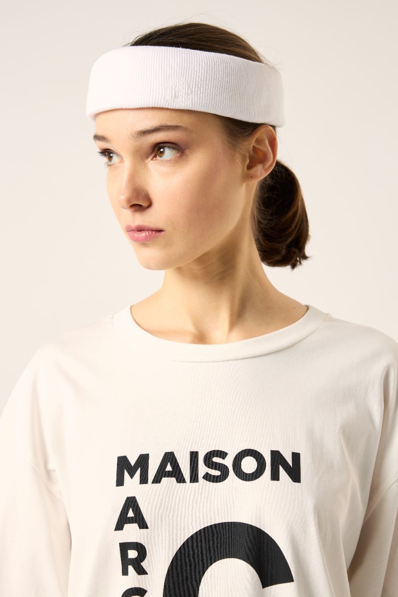 Logo ribbed headband-White MM6 MAISON MARGIELA