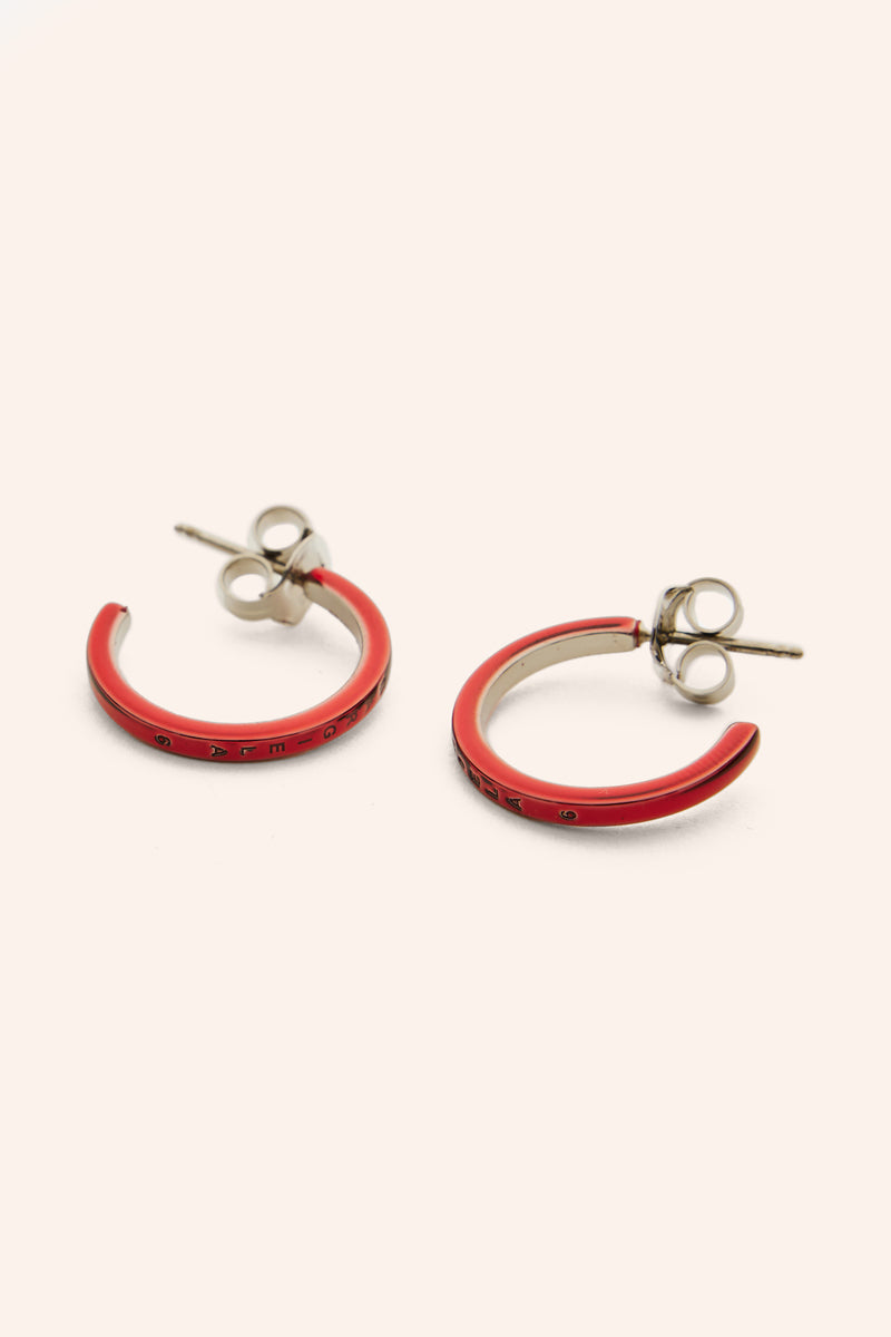 Logo engraved hoop earrings-Red MM6 MAISON MARGIELA
