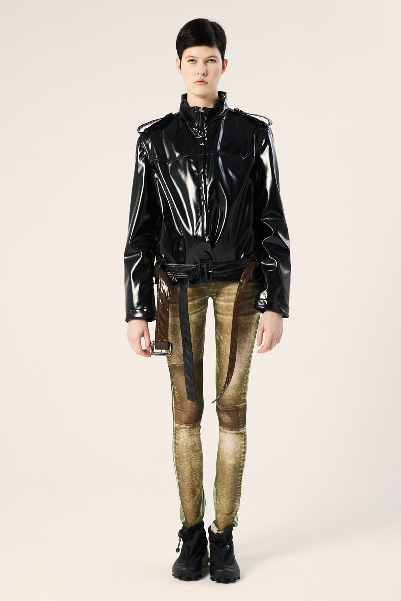 Semi-sheer jean-print leggings-Dark green MM6 MAISON MARGIELA