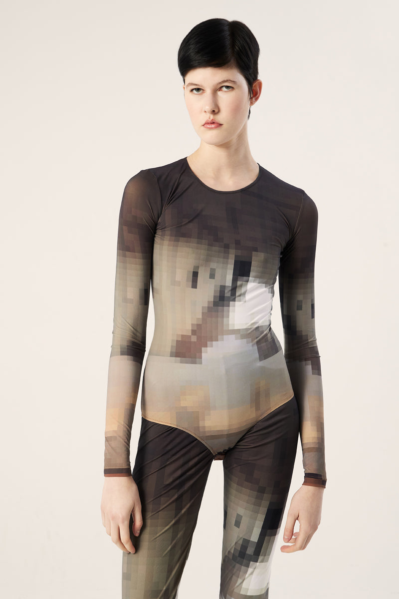 Pixelated long sleeve bodysuit-Nutmeg MM6 MAISON MARGIELA
