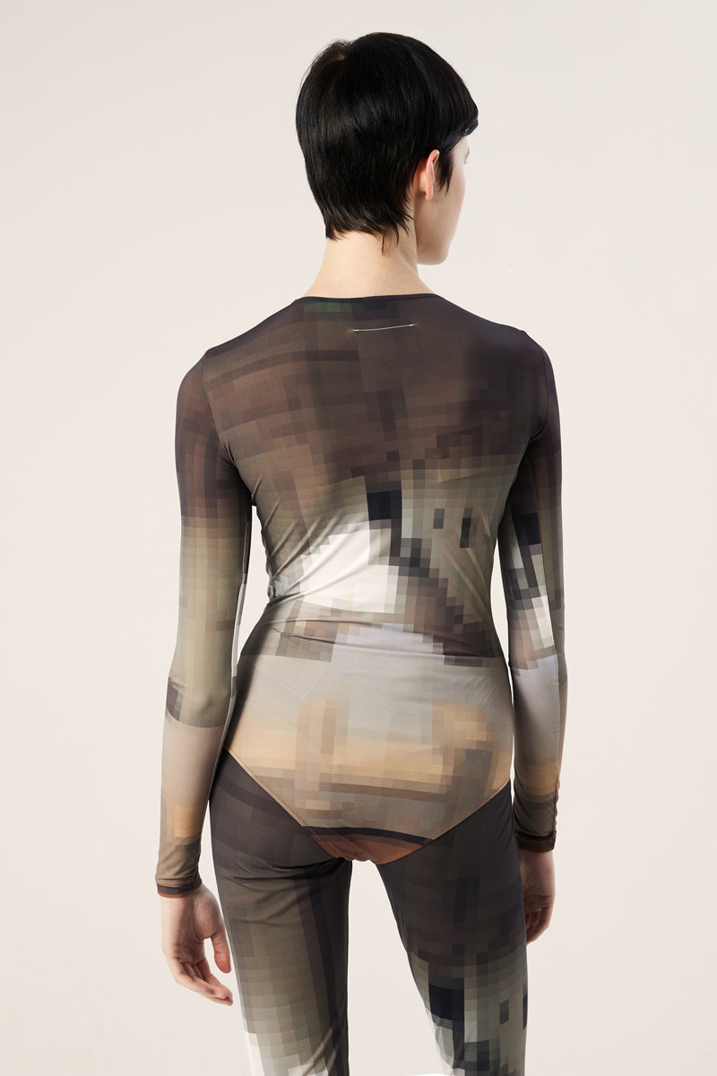 Pixelated long sleeve bodysuit-Nutmeg MM6 MAISON MARGIELA