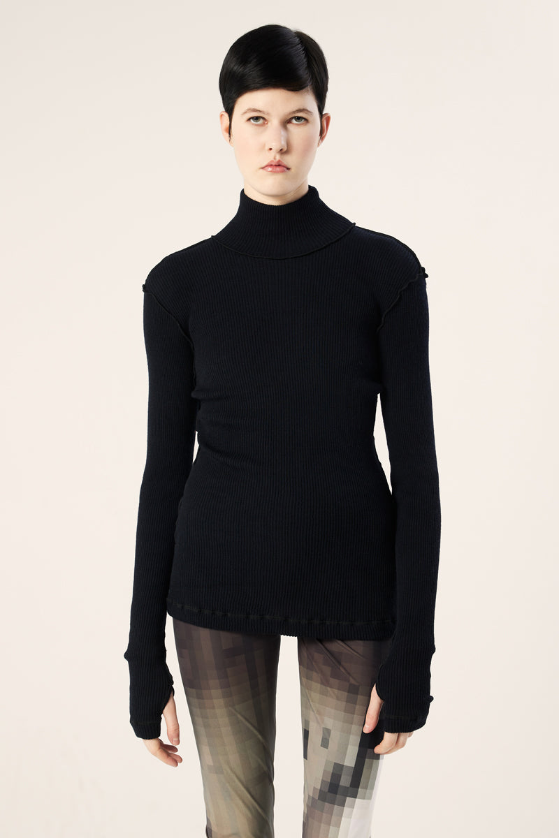 Rib knit turtleneck-Blue black MM6 MAISON MARGIELA - Studio Avra