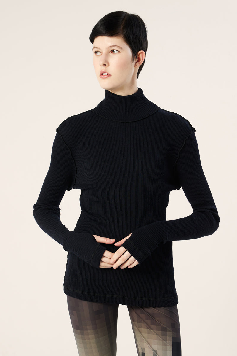 Rib knit turtleneck-Blue black MM6 MAISON MARGIELA - Studio Avra