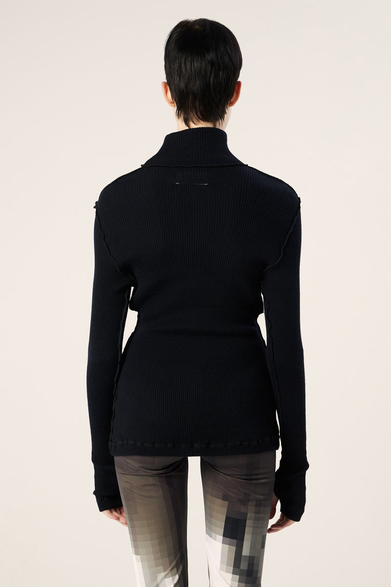 Rib knit turtleneck-Blue black MM6 MAISON MARGIELA - Studio Avra