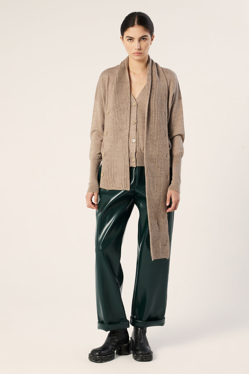 Faux leather wide leg trousers-Petrol green MM6 MAISON MARGIELA