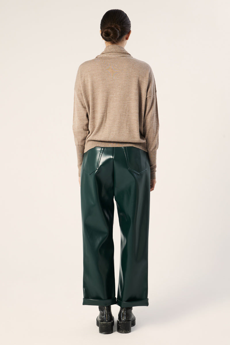 Faux leather wide leg trousers-Petrol green MM6 MAISON MARGIELA