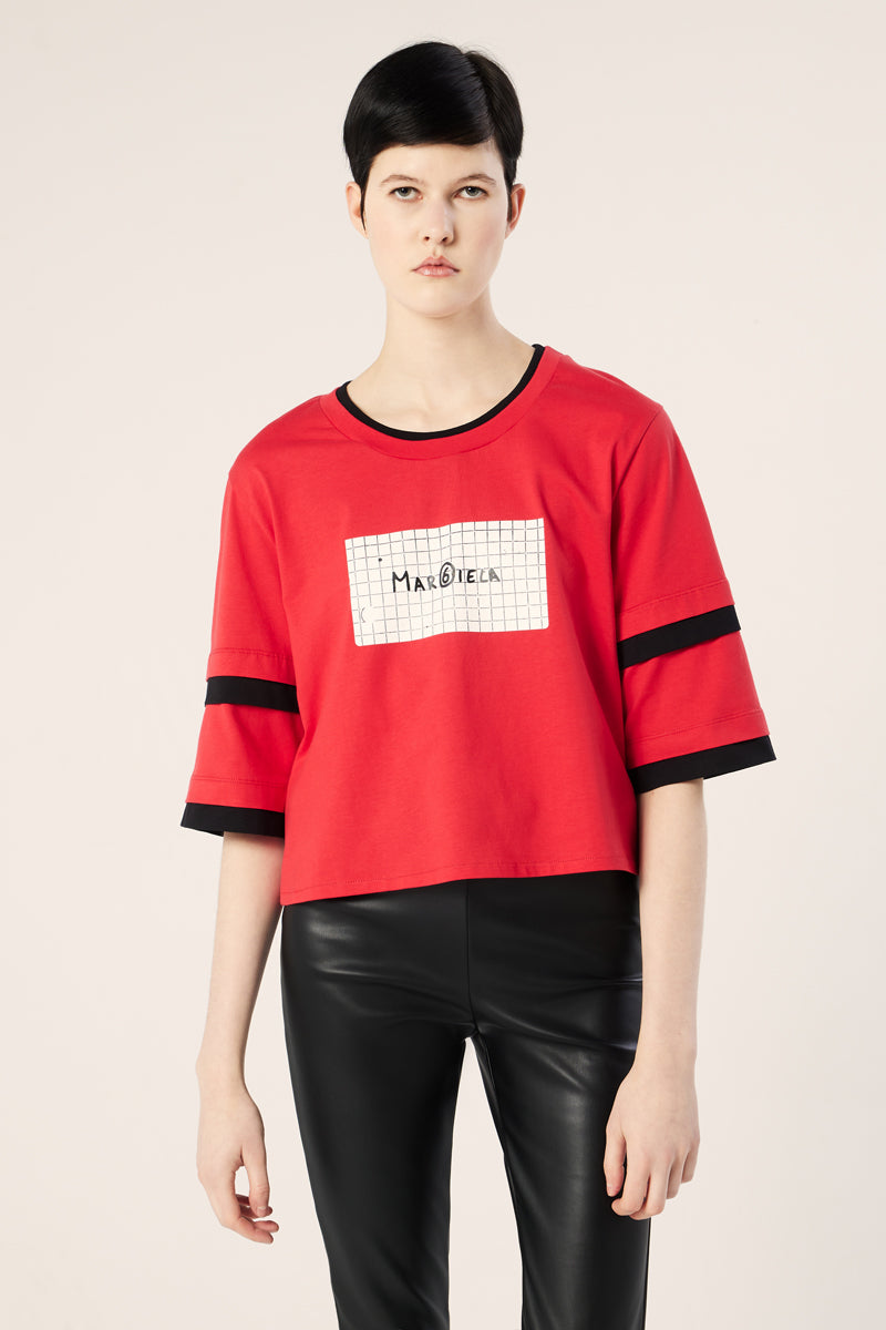 Contrast trim T-shirt-Red MM6 MAISON MARGIELA